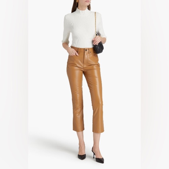 veronica beard] carly high rise faux stretch leather kick flare